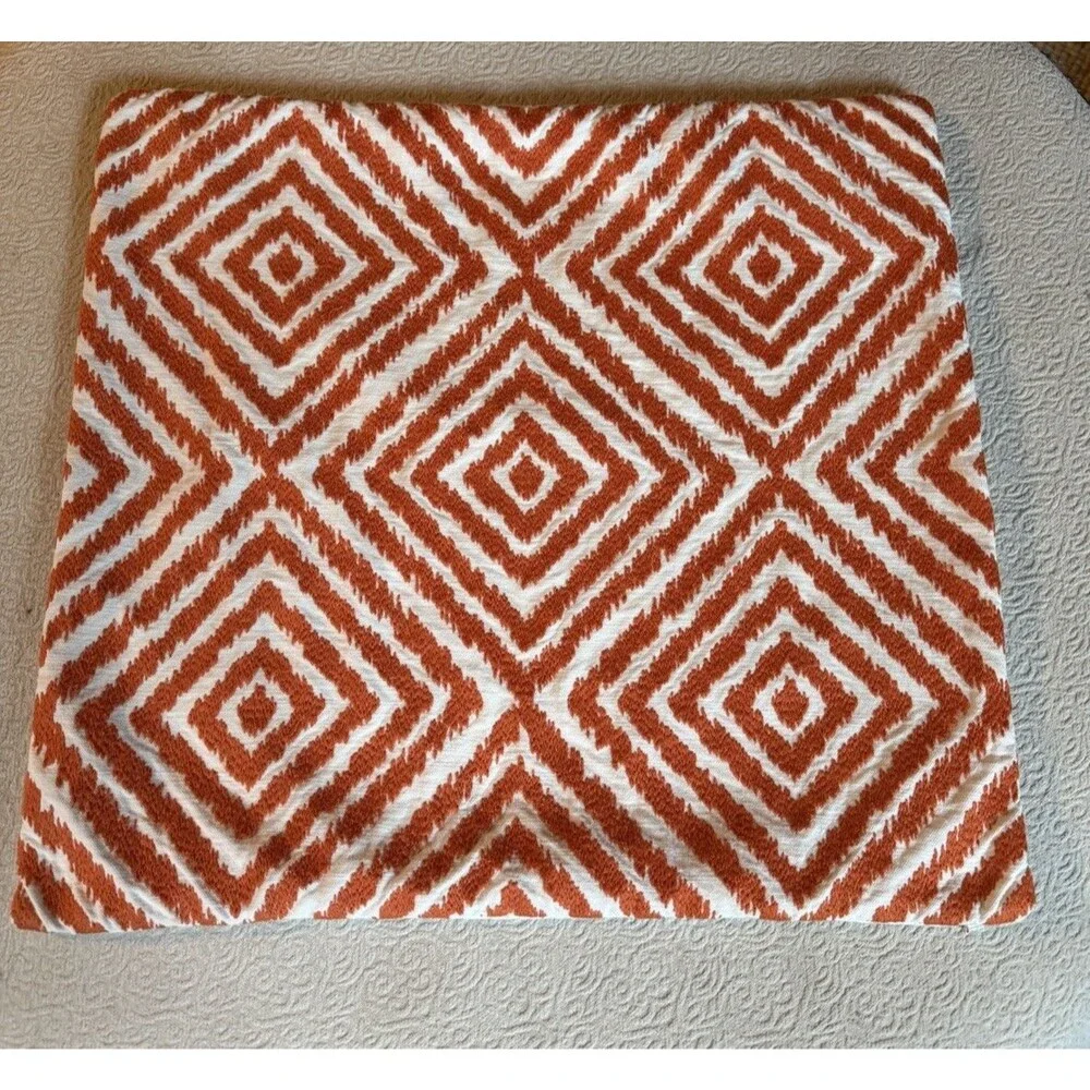 Pottery Barn Orange Geometric pillow cover 20” X 20” decorative Square Zip